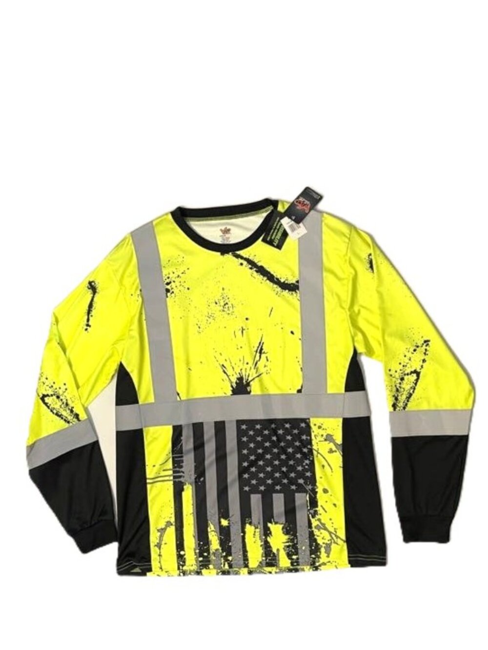 Wild Wear High-Visibility Work Shirt With USA Flag Safety Road Work Size L